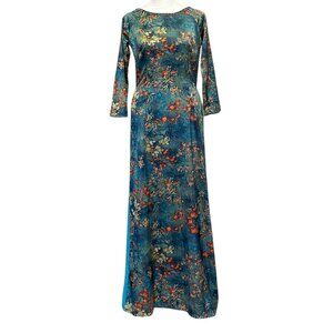 Dark Teal Floral Ao Dai, Size Large